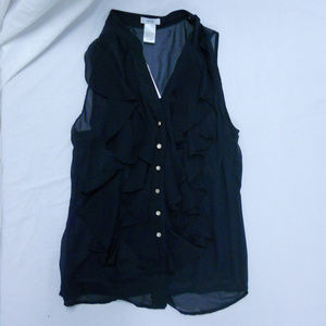 Cache Ruffle Blouse Sleeveless Small Navy NWT